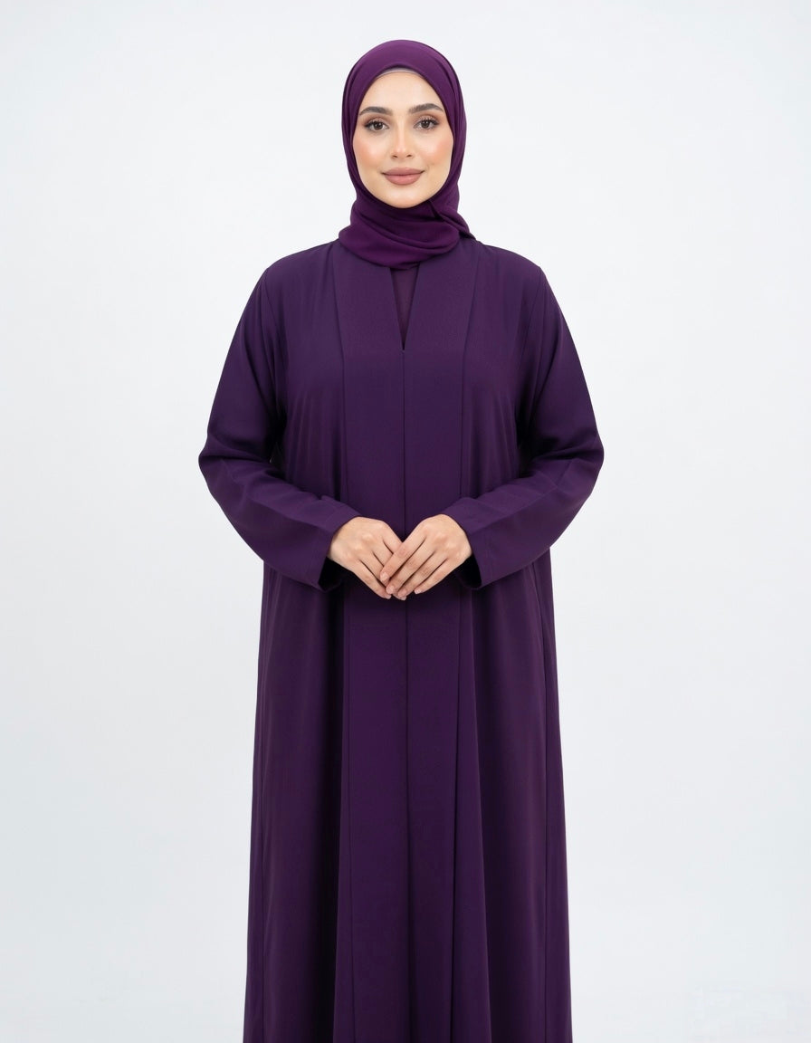 LUXURY PLEATED ABAYA DARK PURPLE (WITHOUT HIJAB)
