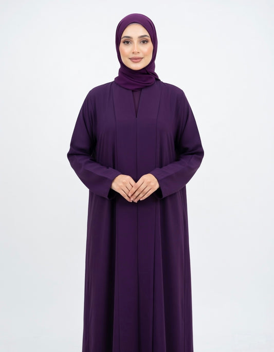 LUXURY PLEATED ABAYA DARK PURPLE (WITHOUT HIJAB)