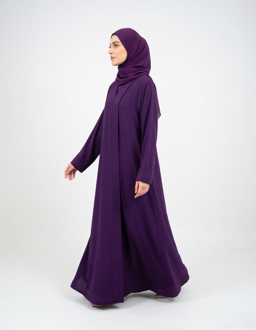 LUXURY PLEATED ABAYA DARK PURPLE (WITHOUT HIJAB)