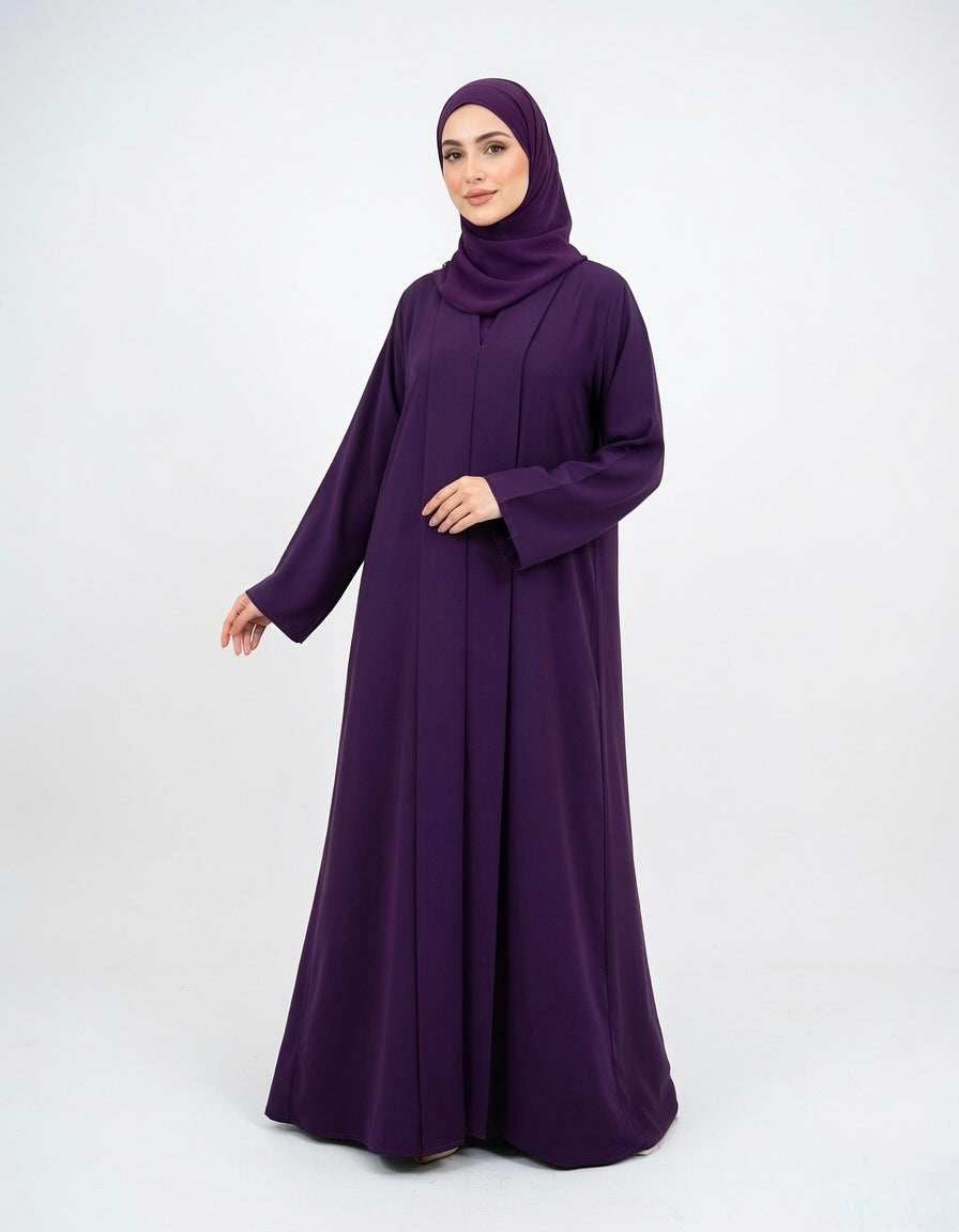 LUXURY PLEATED ABAYA DARK PURPLE (WITHOUT HIJAB)