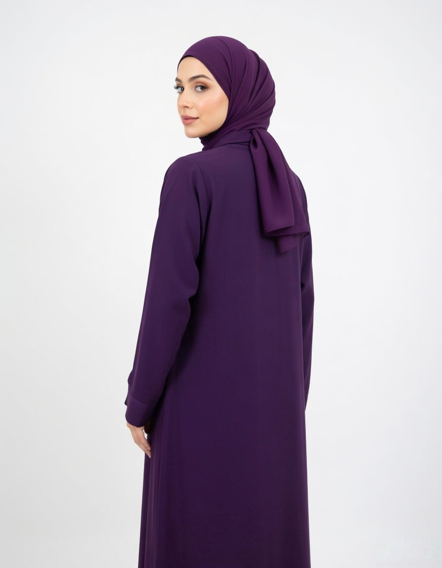 LUXURY PLEATED ABAYA DARK PURPLE (WITHOUT HIJAB)