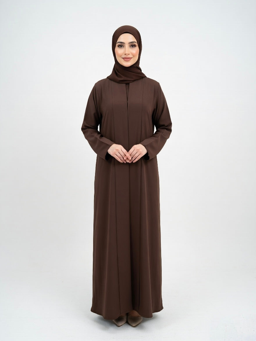 LUXURY PLEATED ABAYA DARK BROWN/CHOCOLATE ABAYA (WITHOUT HIJAB)