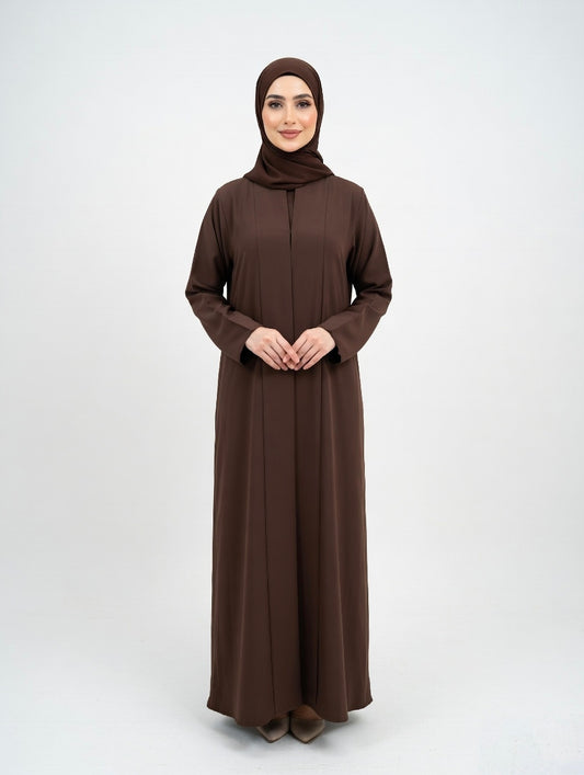 LUXURY PLEATED ABAYA DARK BROWN/CHOCOLATE ABAYA (WITHOUT HIJAB)