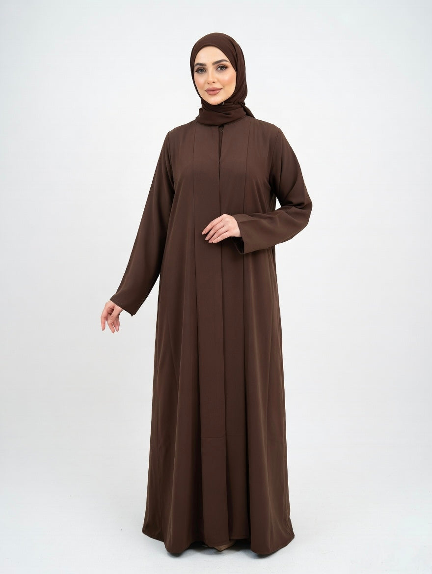 LUXURY PLEATED ABAYA DARK BROWN/CHOCOLATE ABAYA (WITHOUT HIJAB)