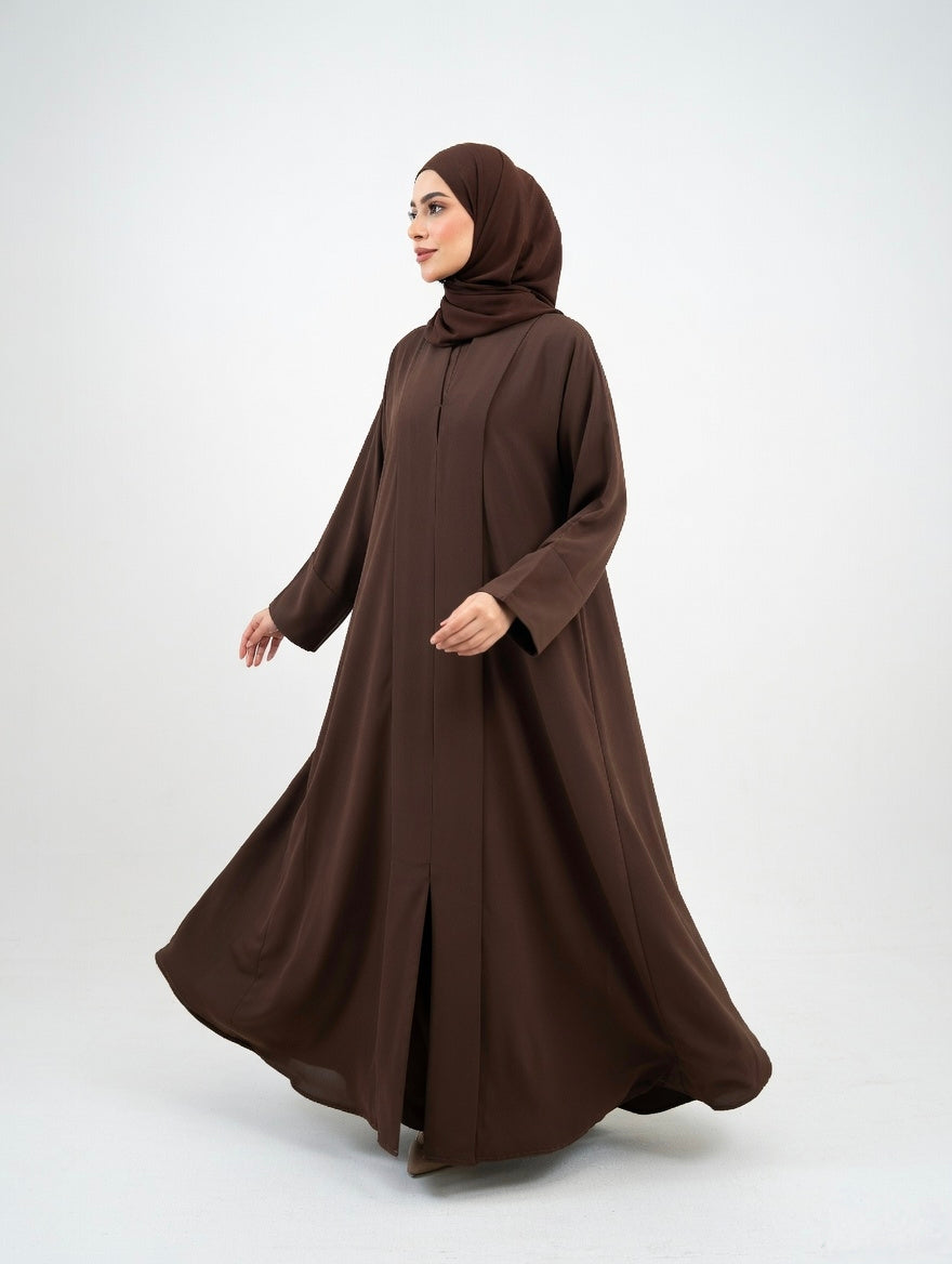 LUXURY PLEATED ABAYA DARK BROWN/CHOCOLATE ABAYA (WITHOUT HIJAB)