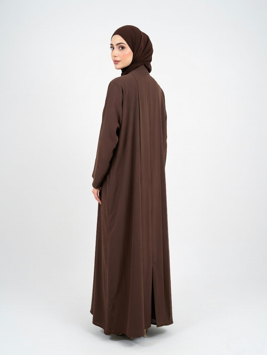 LUXURY PLEATED ABAYA DARK BROWN/CHOCOLATE ABAYA (WITHOUT HIJAB)