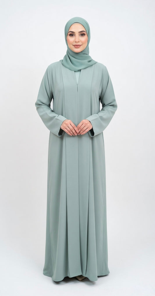 LUXURY PLEATED ABAYA MINT GREEN (WITHOUT HIJAB)