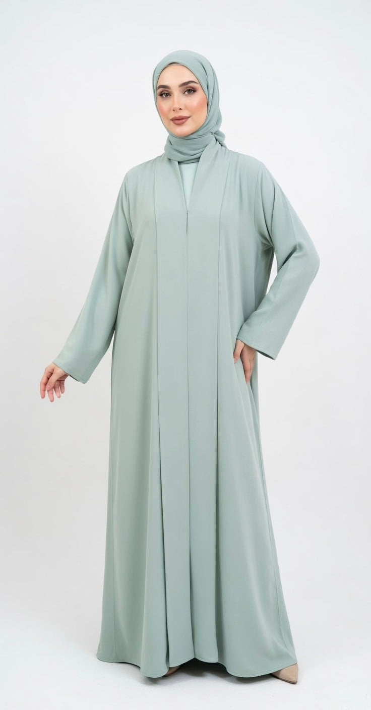 LUXURY PLEATED ABAYA MINT GREEN (WITHOUT HIJAB)