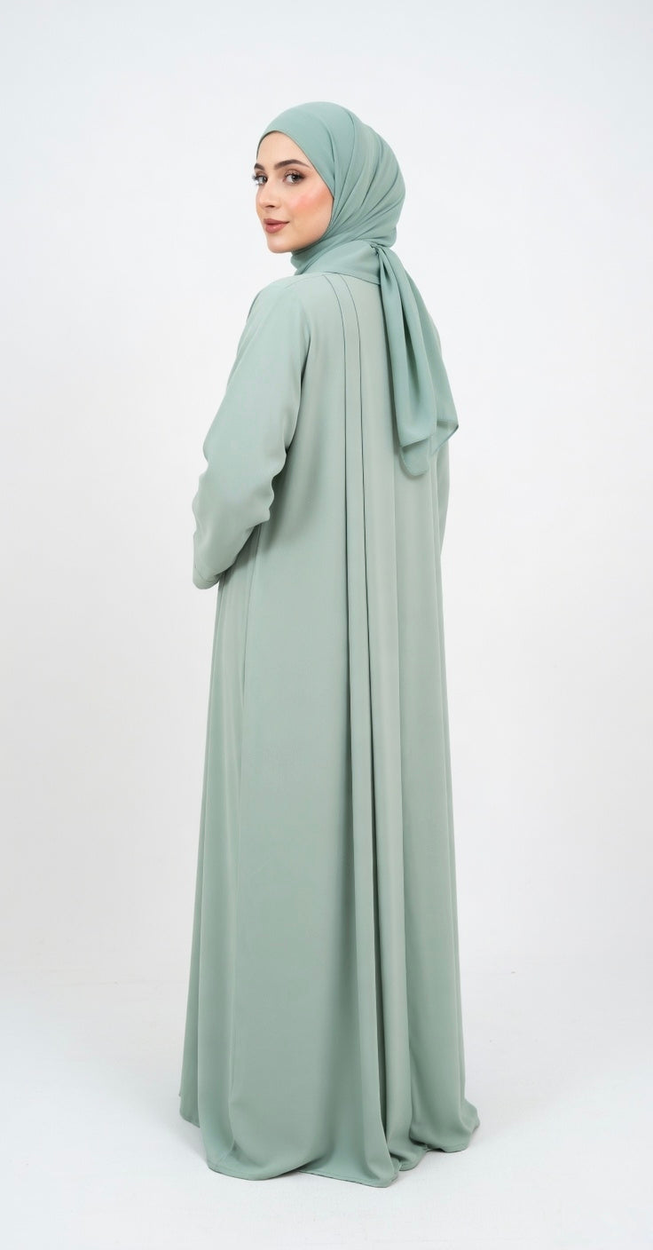 LUXURY PLEATED ABAYA MINT GREEN (WITHOUT HIJAB)