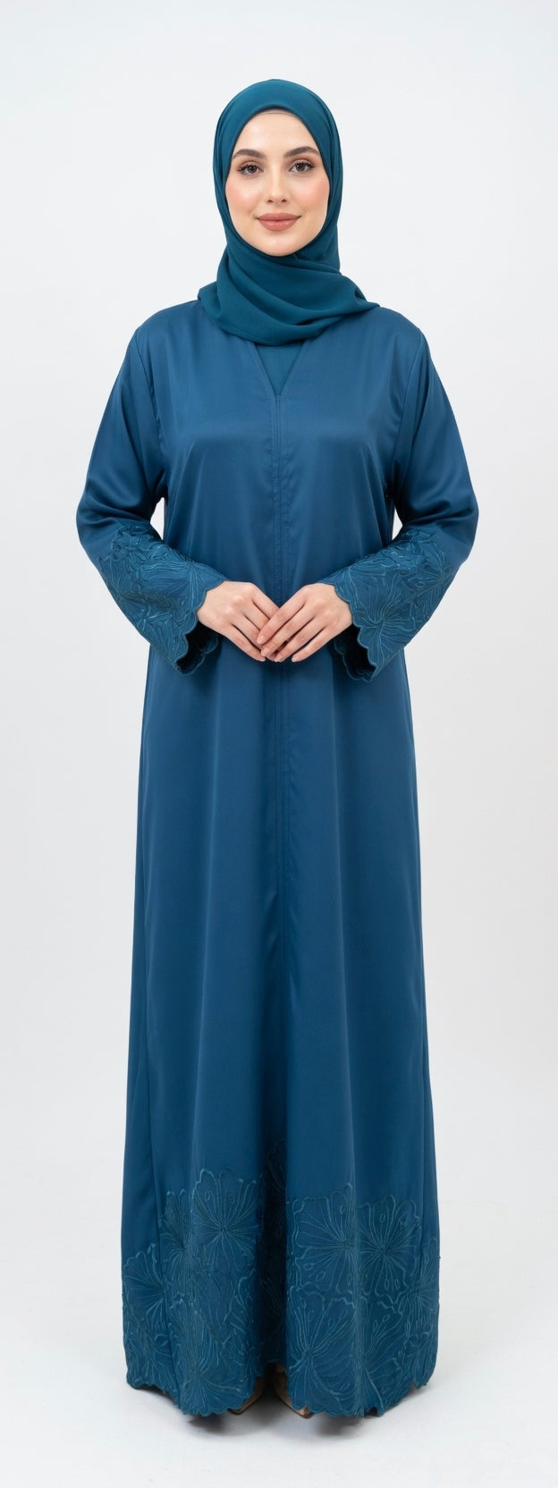 BLUE EMBROIDERY ABAYA WITH SIMPLE DESIGN. (WITHOUT HIJAB)