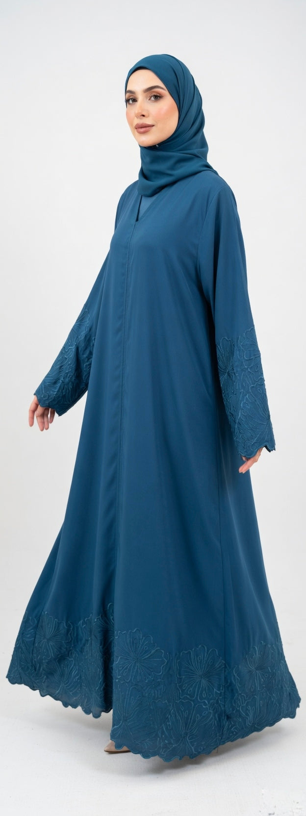 BLUE EMBROIDERY ABAYA WITH SIMPLE DESIGN. (WITHOUT HIJAB)