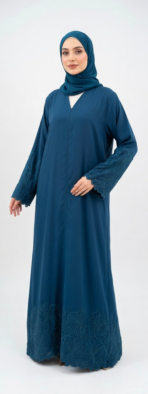 BLUE EMBROIDERY ABAYA WITH SIMPLE DESIGN. (WITHOUT HIJAB)