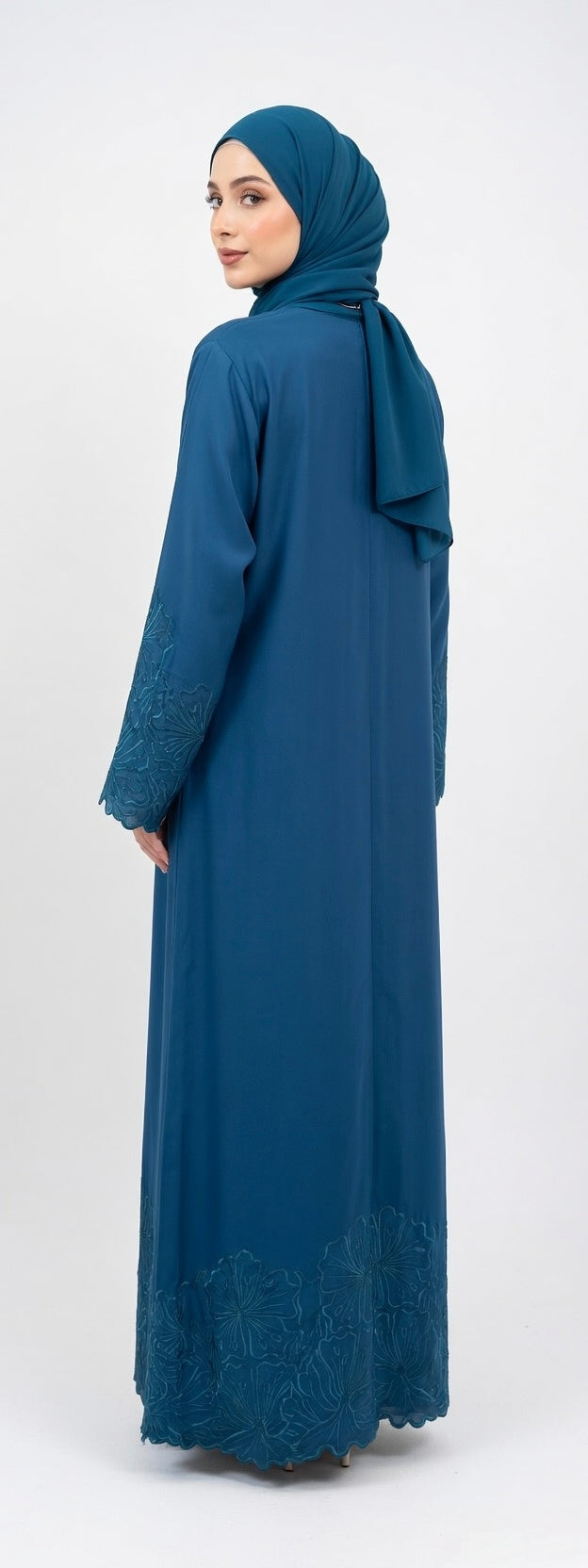 BLUE EMBROIDERY ABAYA WITH SIMPLE DESIGN. (WITHOUT HIJAB)
